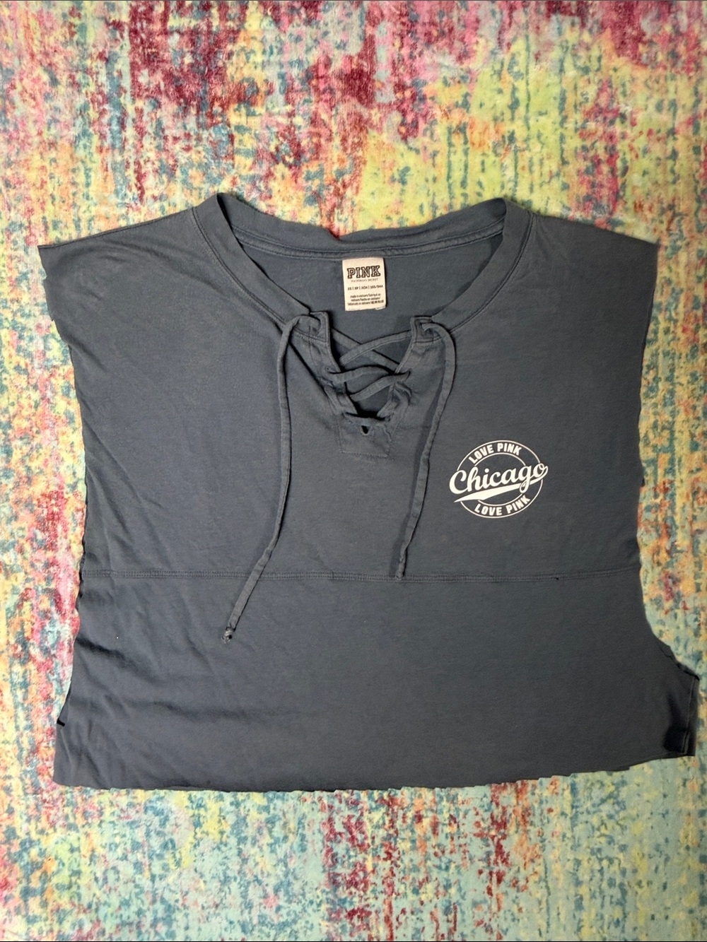 PINK Victoria's Secret Lace-Up Cropped Tank Top - Navy Blue